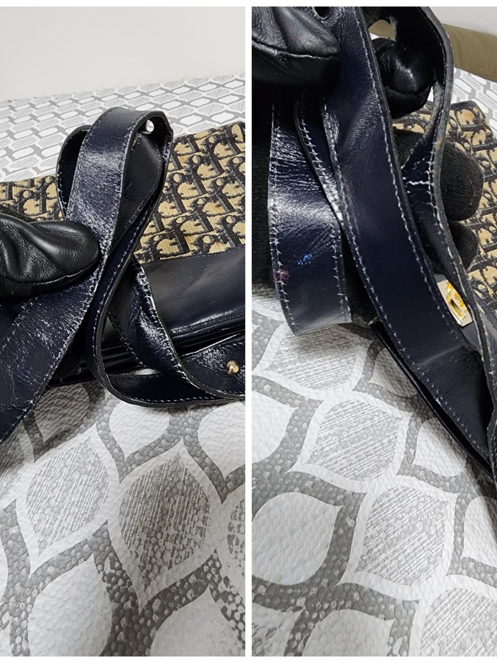 Christian Dior Vintage Diorissimo Top Handle Bag Beige/Navy Blue - Picture 13 of 16